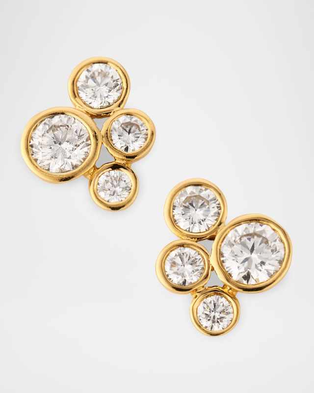 Sparkle 18K Yellow Gold Bezel Cluster Diamond Stud Earrings